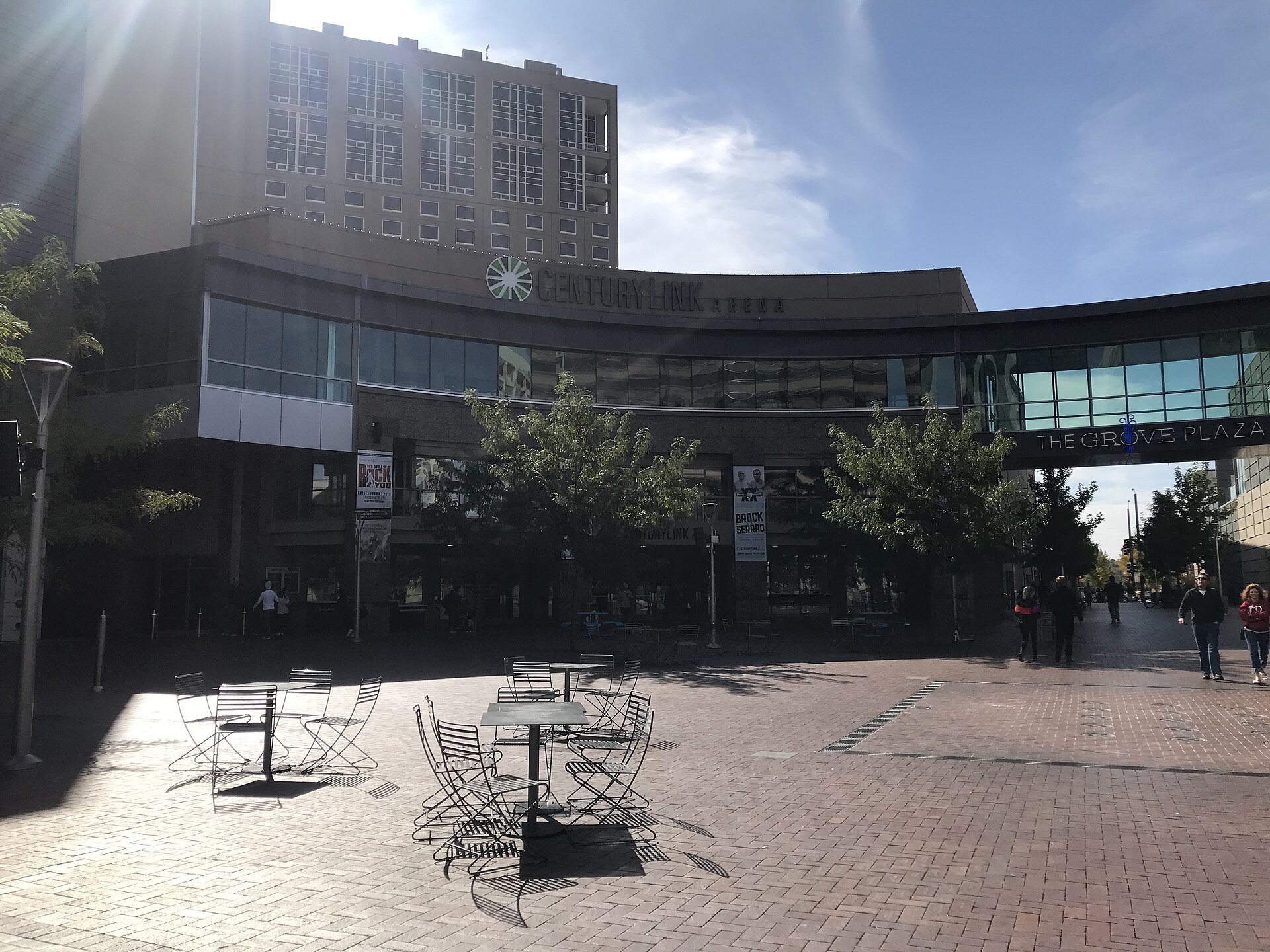The Grove Plaza entrance to CenturyLink Arena Boise, illustrating What Is the Grove Plaza in Boise, and What Happens There