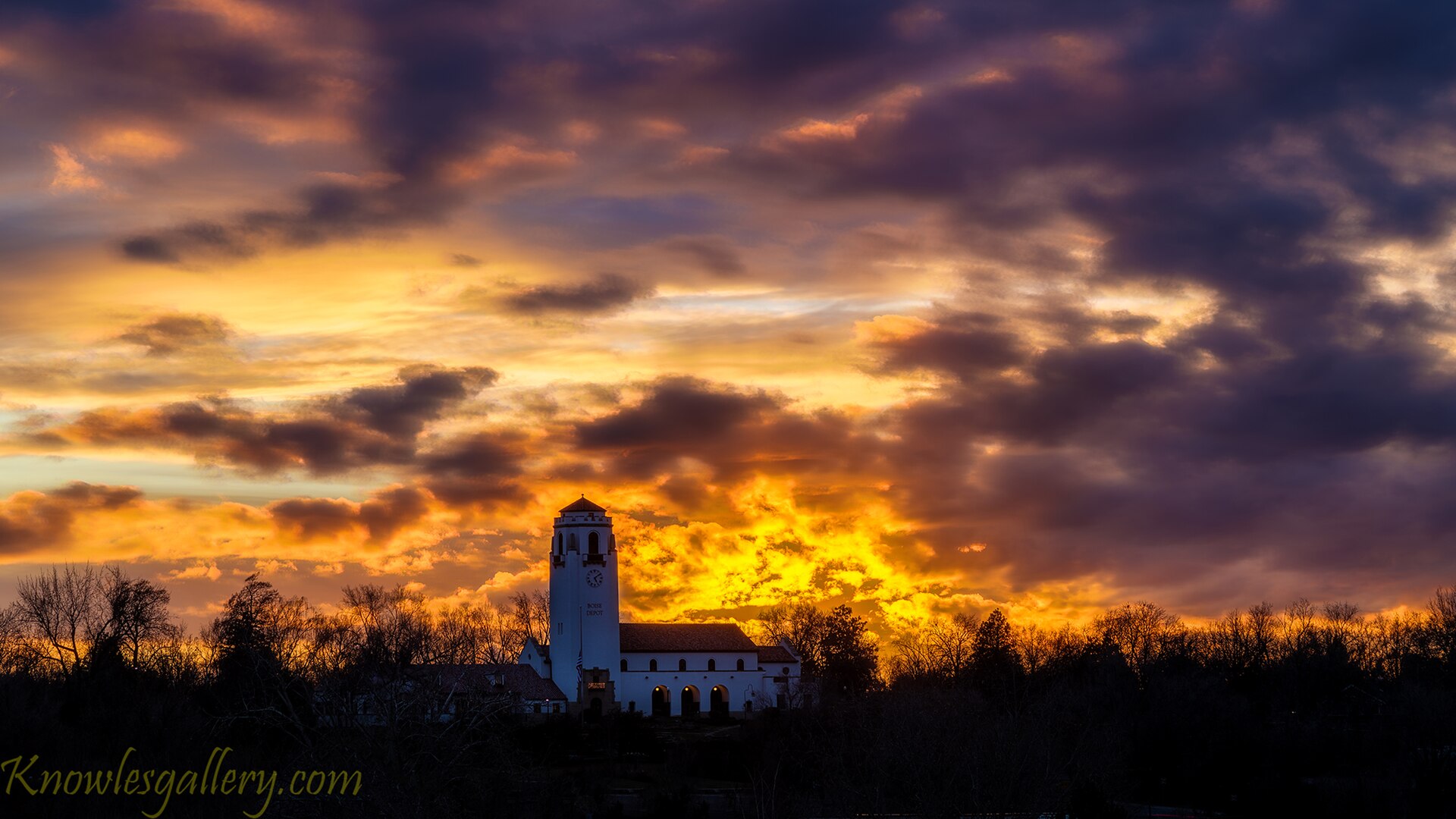 Colorful and dramatic sunset over the Boise train depot Flickr Knowles Gallery, illustrating How Does the School System Work in Boise, Idaho