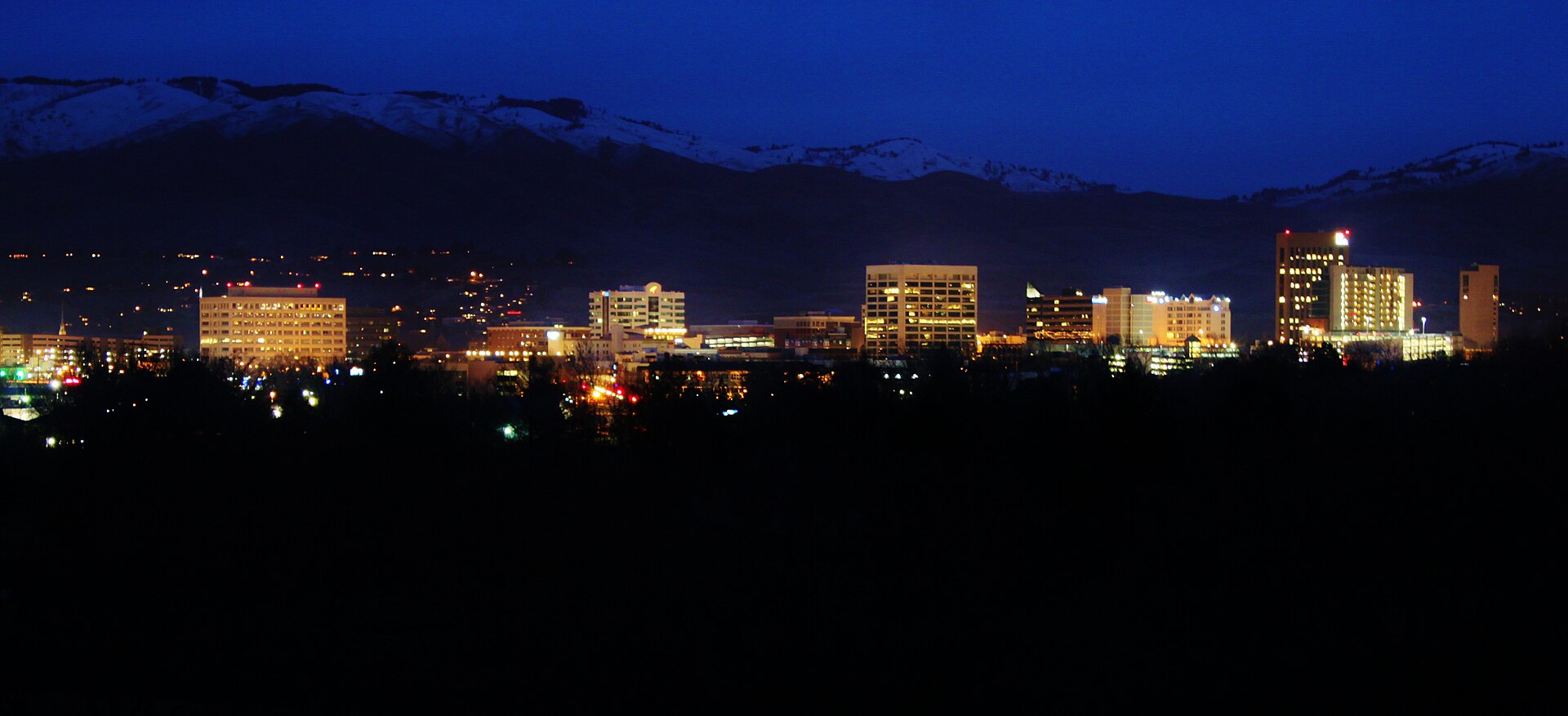Boise Skyline Night, illustrating Idaho Botanical Garden and the Old Penitentiary Grounds