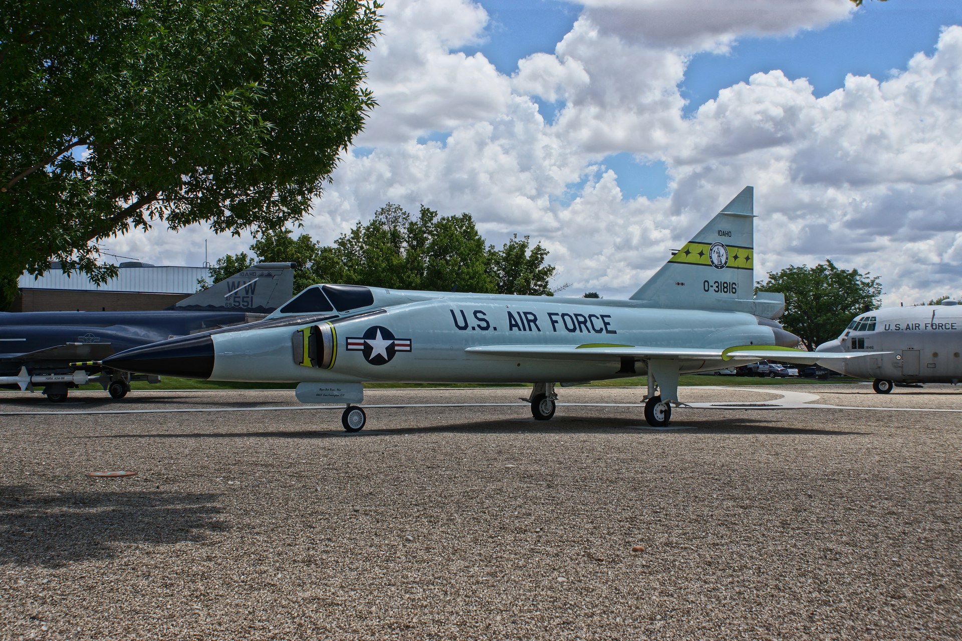 A US Air Force jet on outdoor display at the military museum at Gowen Field, Boise