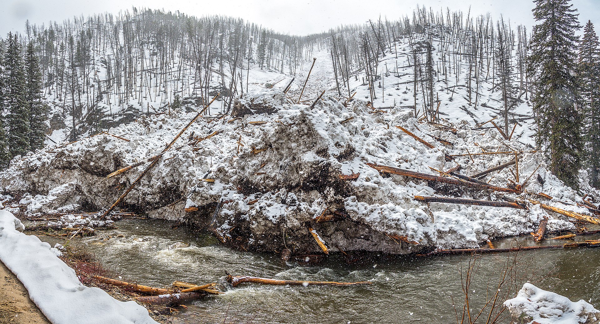 Avalanche debris and Salmon River Payette NF Todd Leeds, illustrating What Is the Payette River, and Where Do People Run It