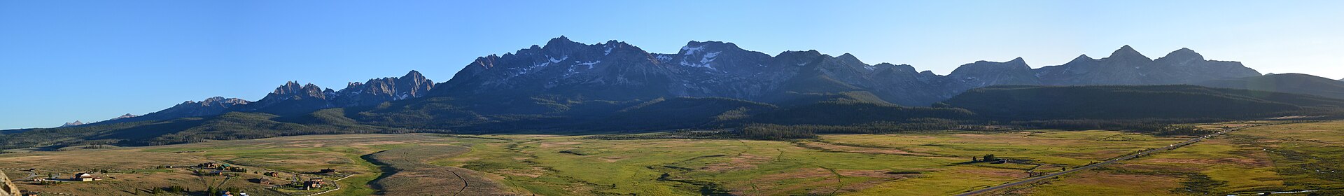 Sawtooth Mountains, ID, USA, panorama as seen from Stanley, illustrating What Are the Sawtooth Mountains, and Where Do You Start