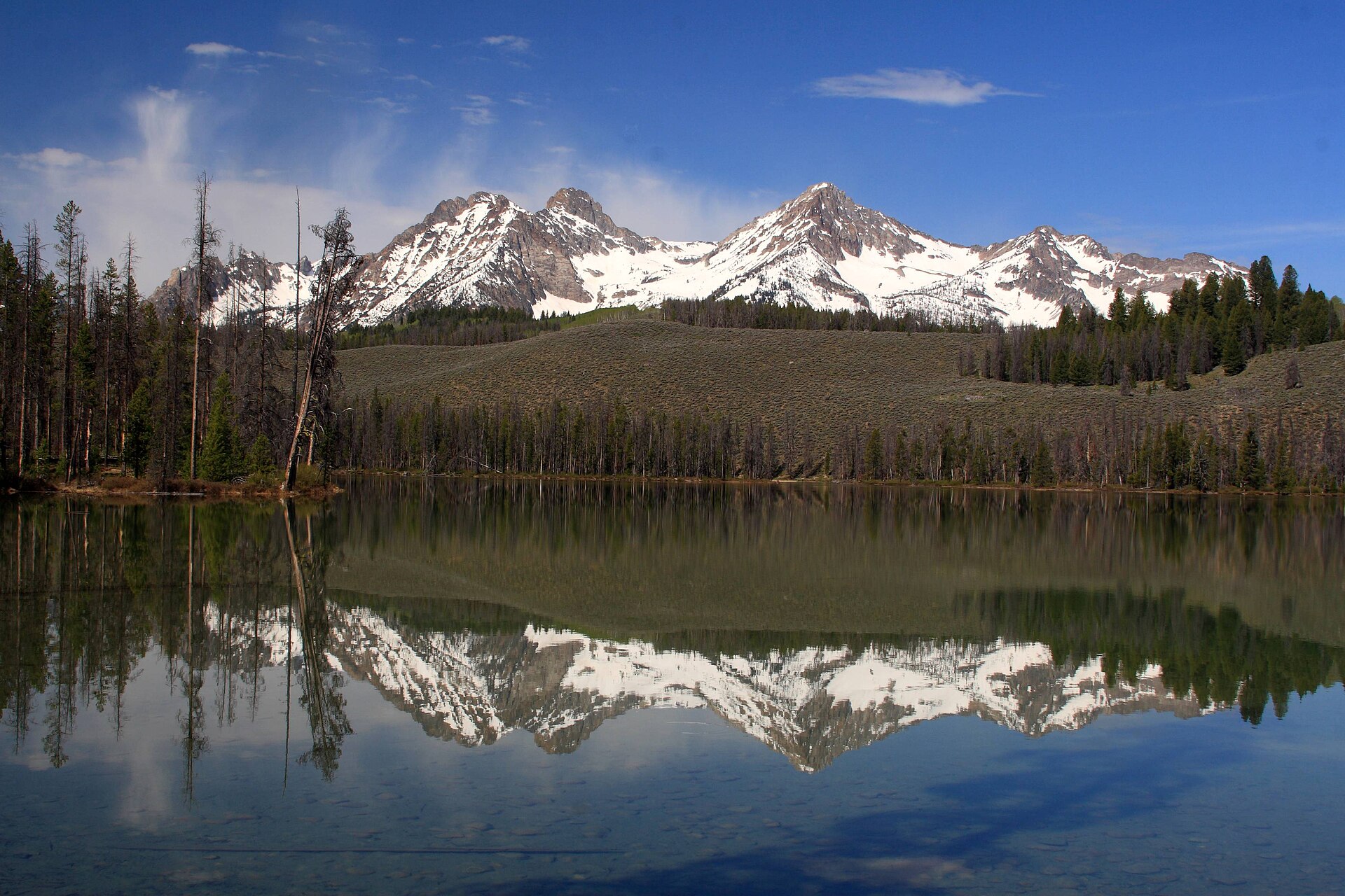 Mountains in the Sawtooth Range reflected on Little Redfish Lake near Stanley, Idaho, illustrating What Are the Sawtooth Mountains, and Where Do You Start