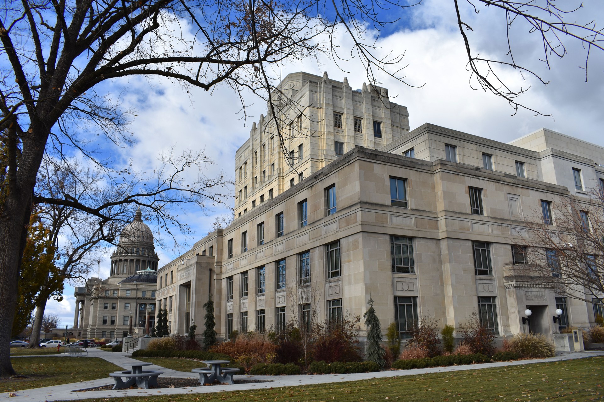 The Old Ada County Courthouse with the Idaho State Capitol dome behind it