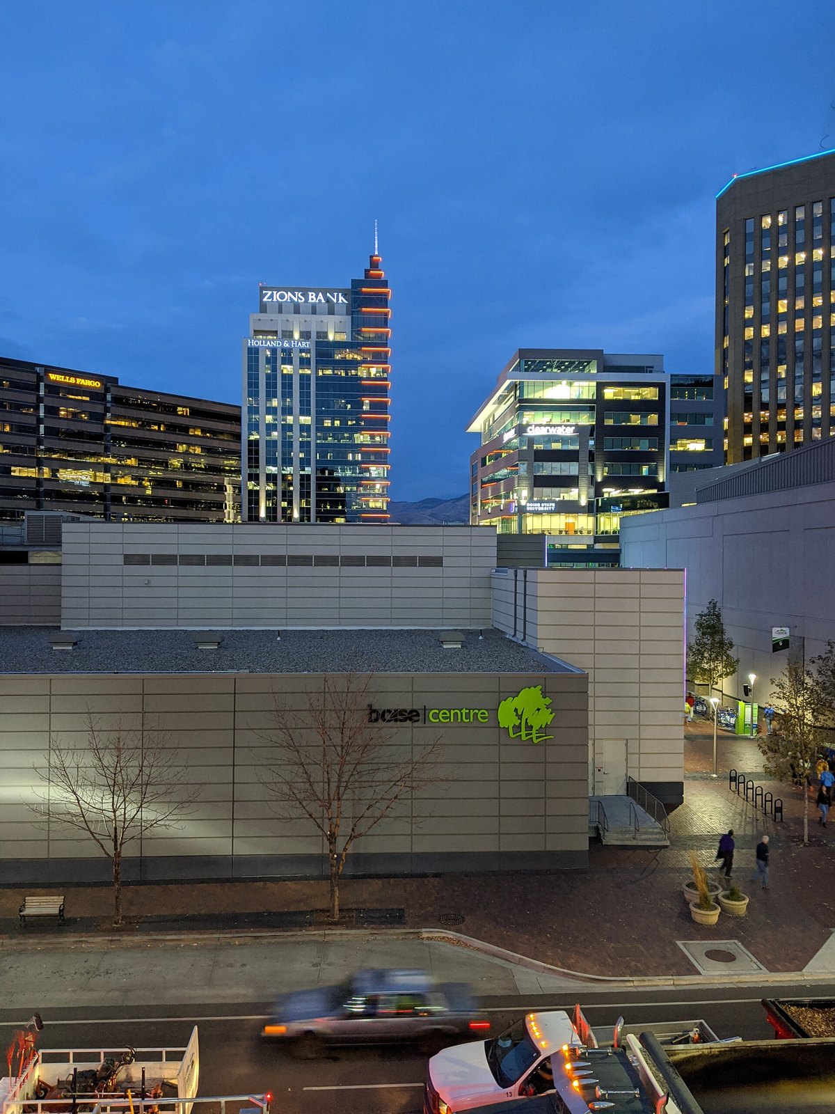Boise Centre and downtown at night